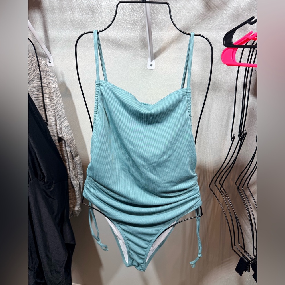 ⚡️Plus Size 3XL Teal Ruched One Piece Swimsuit Adjustable Side Tie Flattering